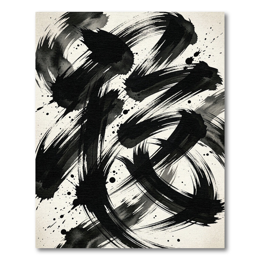 Bold Black Ink Brush Strokes Rug
