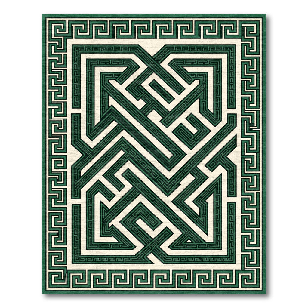 Green Maze Greek Key Border Rug