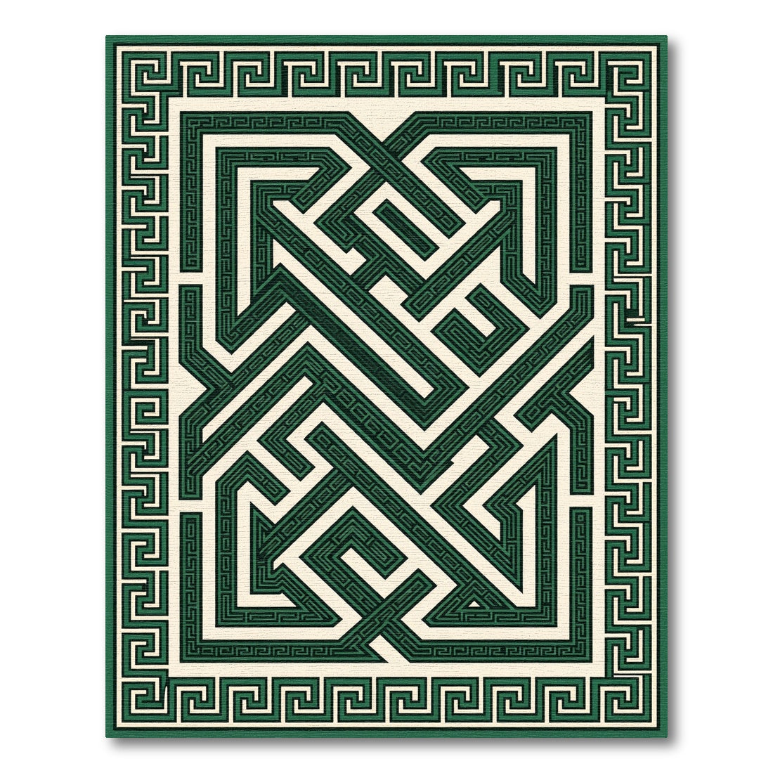 Green Maze Greek Key Border Rug