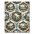 Pastoral Countryside Scene Floral Frame Rug