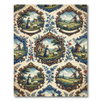 Pastoral Countryside Scene Floral Frame Rug