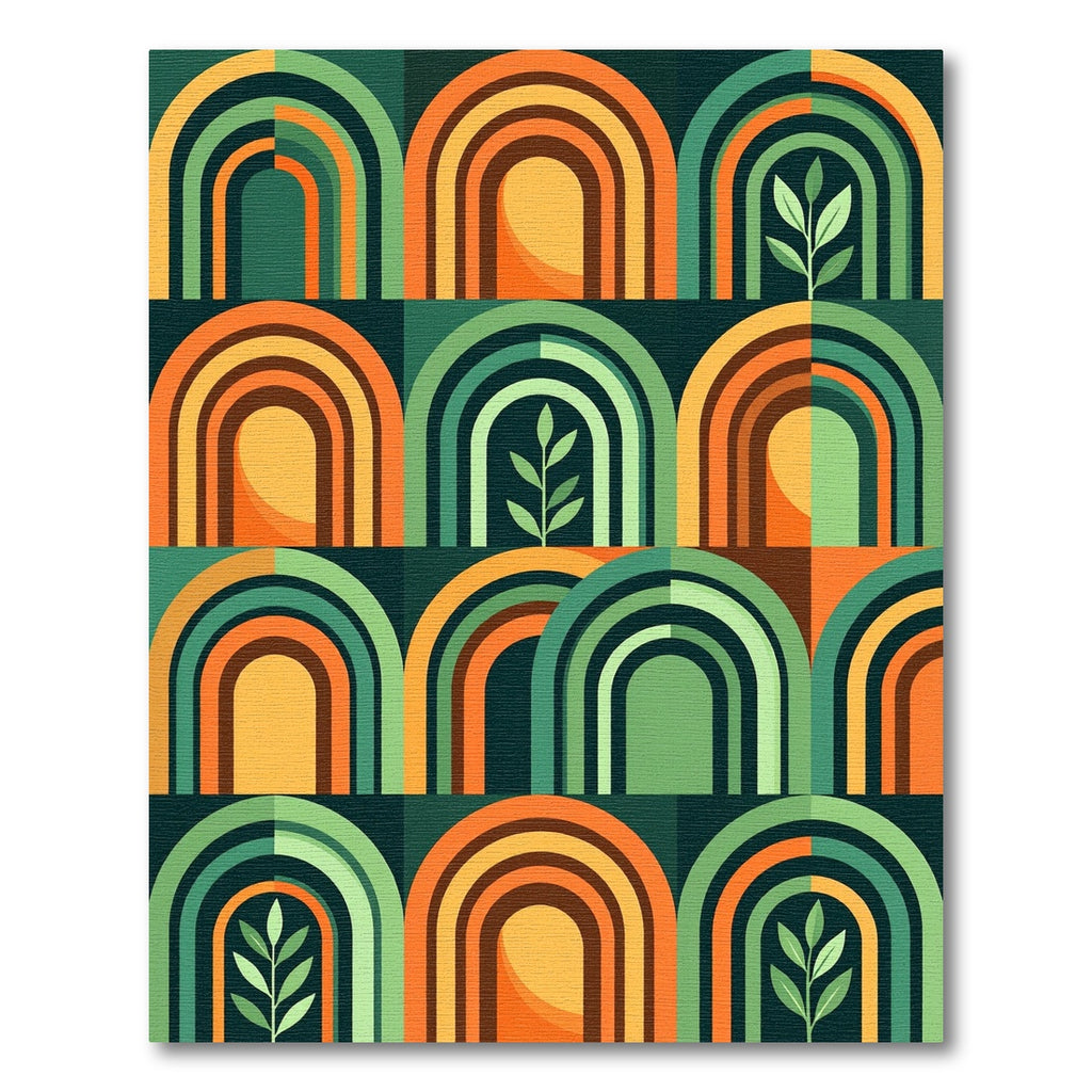 Mid-Century Arched Leaf Earthy Geometric Rug