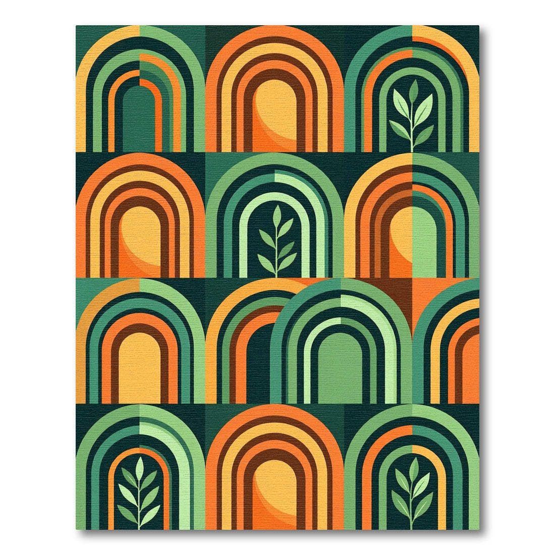 Mid-Century Arched Leaf Earthy Geometric Rug