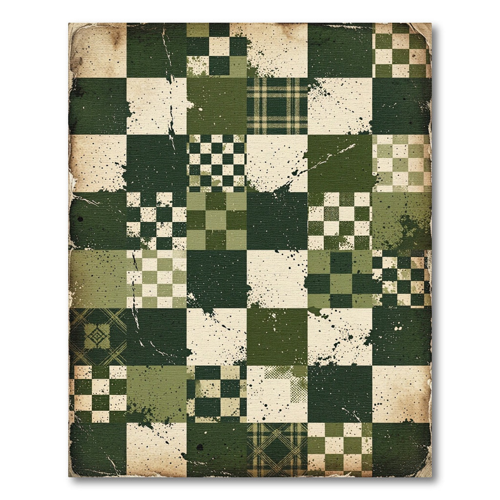 Distressed Sage Checkered Quilt Patchwork Rug