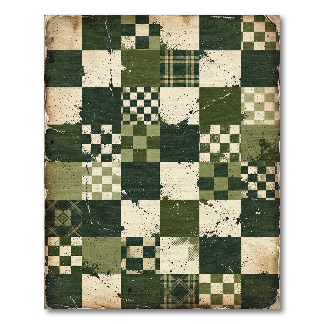 Distressed Sage Checkered Quilt Patchwork Rug