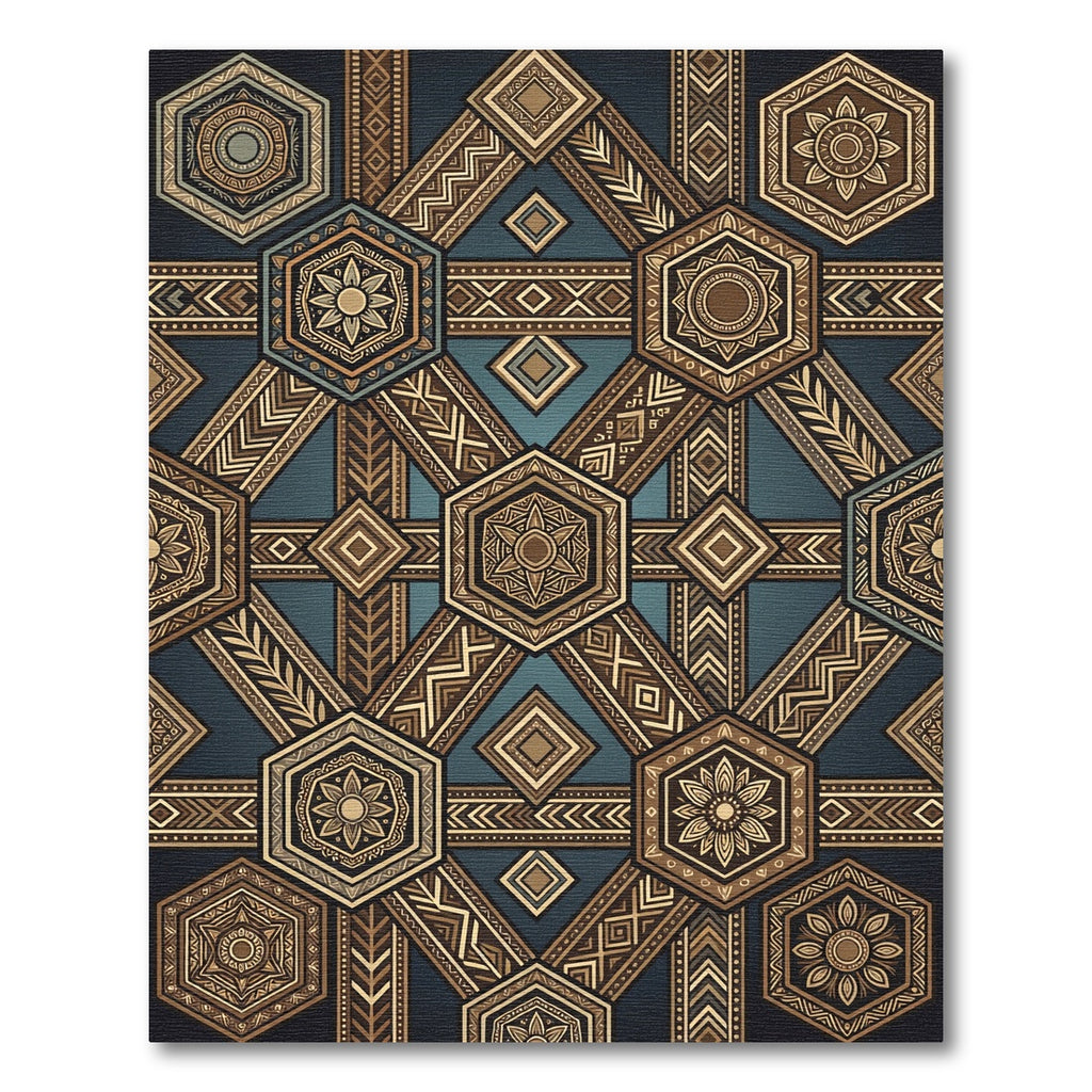 Geometric Hexagon Medallion Earthy Bronze Rug