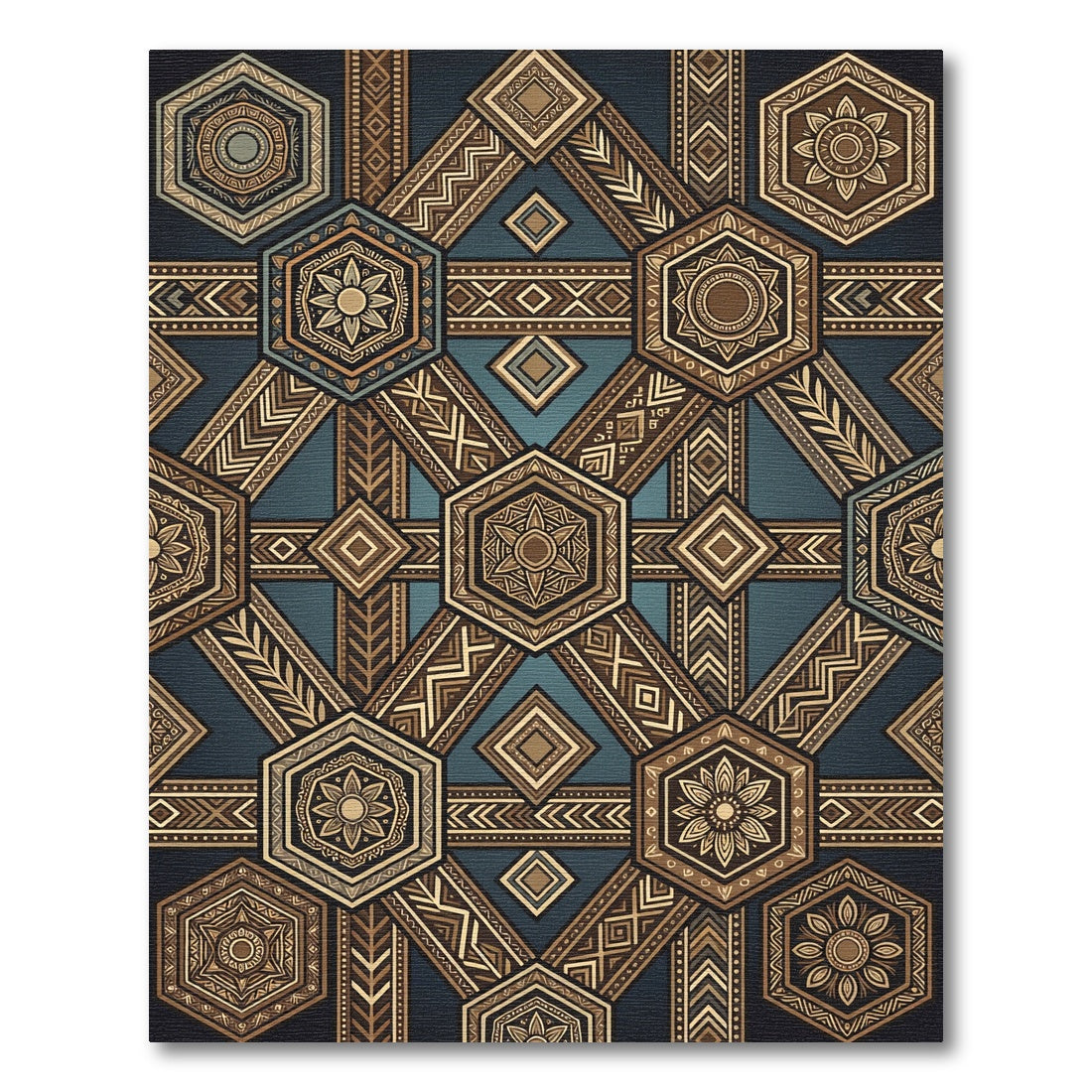 Geometric Hexagon Medallion Earthy Bronze Rug