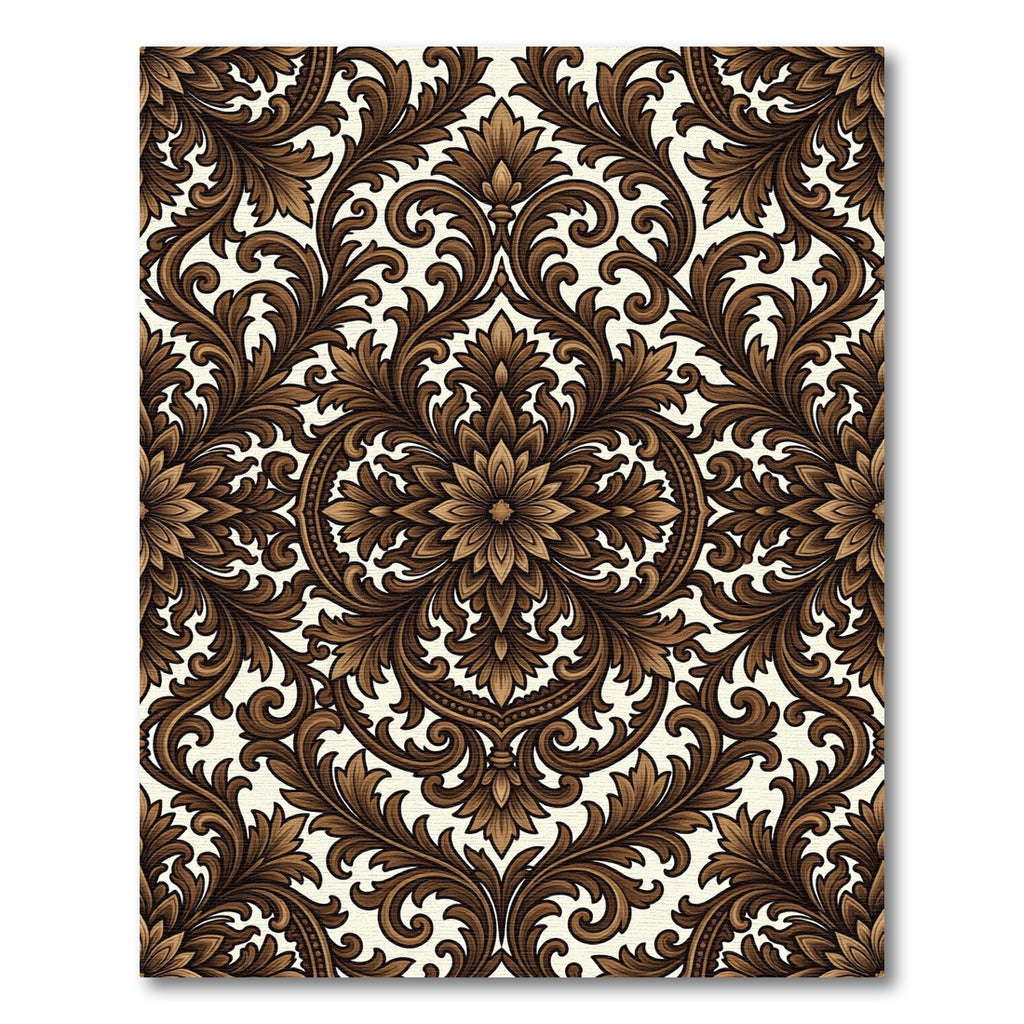 Elegant Rich Brown Acanthus Scroll Rug