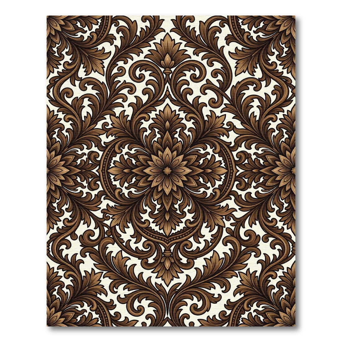 Elegant Rich Brown Acanthus Scroll Rug