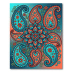 Vibrant Teal Orange Paisley Floral Medallion Rug
