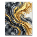 Abstract Liquid Gold and Charcoal Swirl Rug