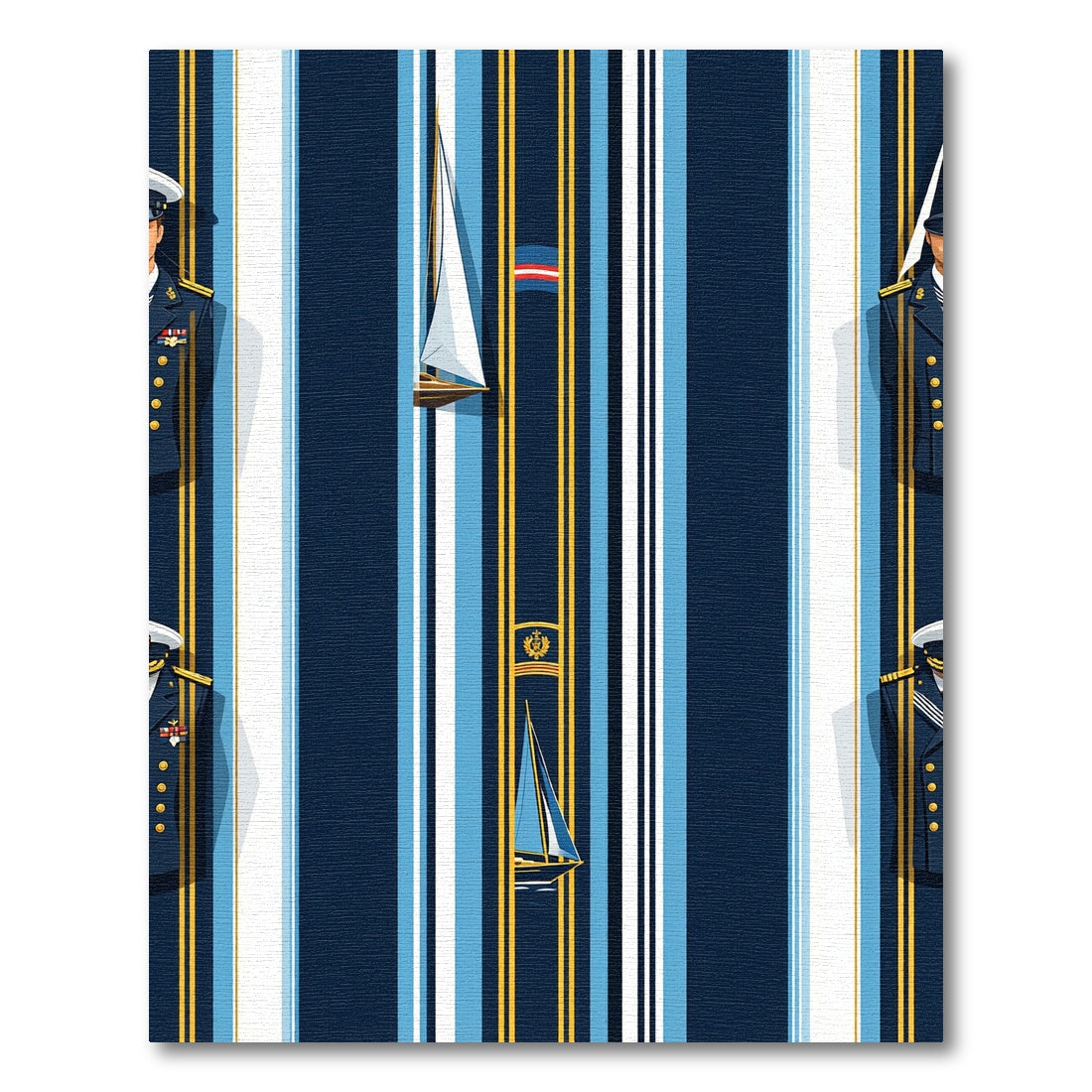 Nautical Navy Blue Striped Sailboat Rug