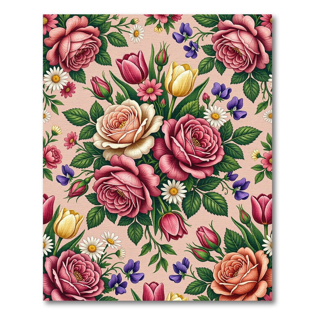 Vibrant Pink Floral Garden Arrangement Rug