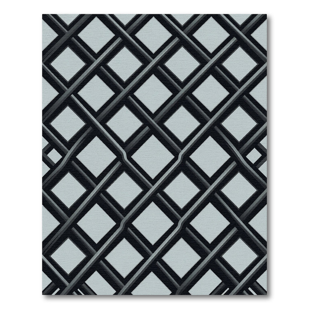 Monochrome Slate Grey Interlocking Geometric Grid Rug