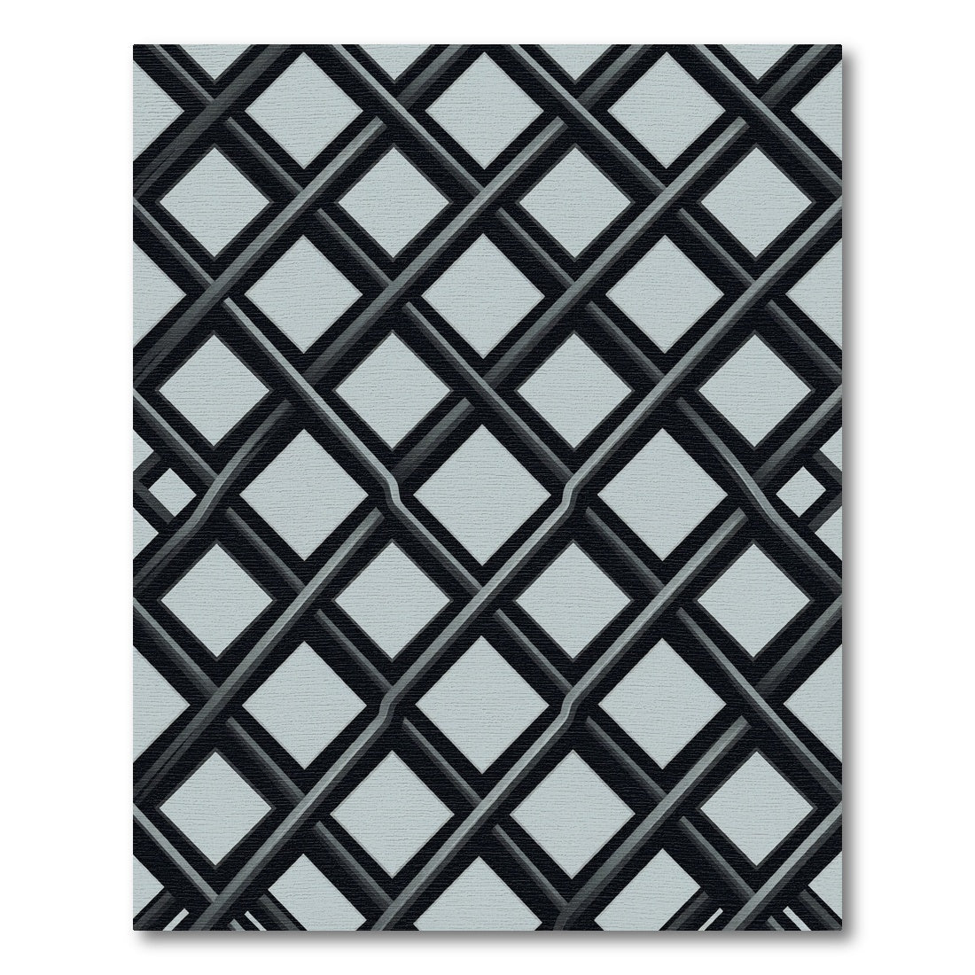 Monochrome Slate Grey Interlocking Geometric Grid Rug