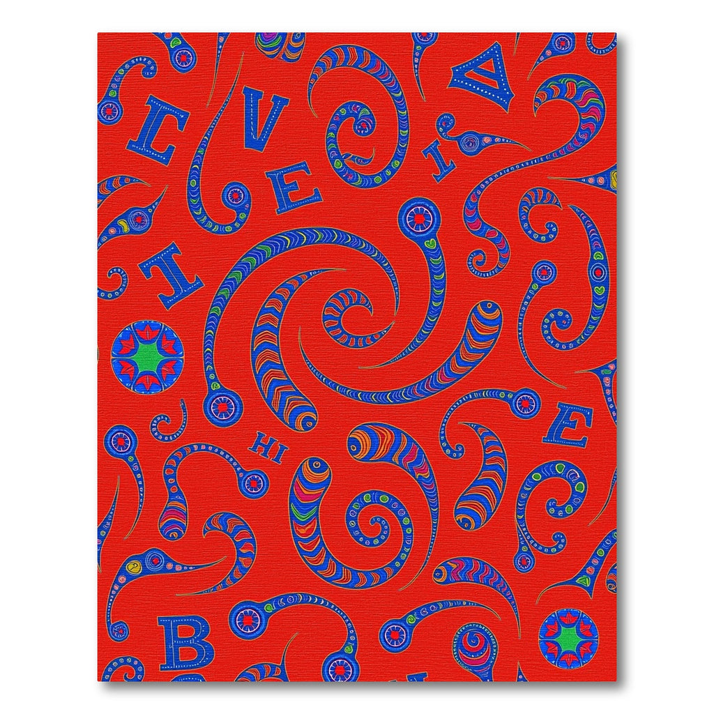 Red Blue Whimsical Alphabet Waves Rug