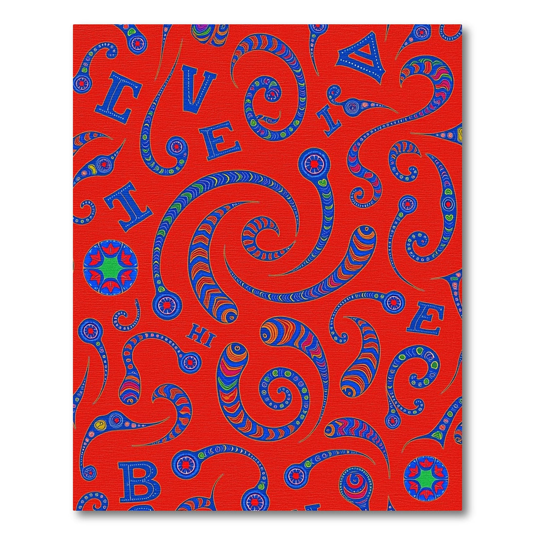 Red Blue Whimsical Alphabet Waves Rug