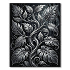 Monochrome Silver Botanical Foliage Swirl Rug
