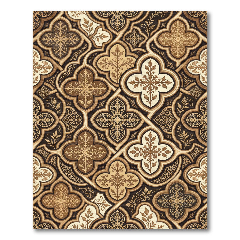 Elegant Gold and Brown Quatrefoil Medallion Rug
