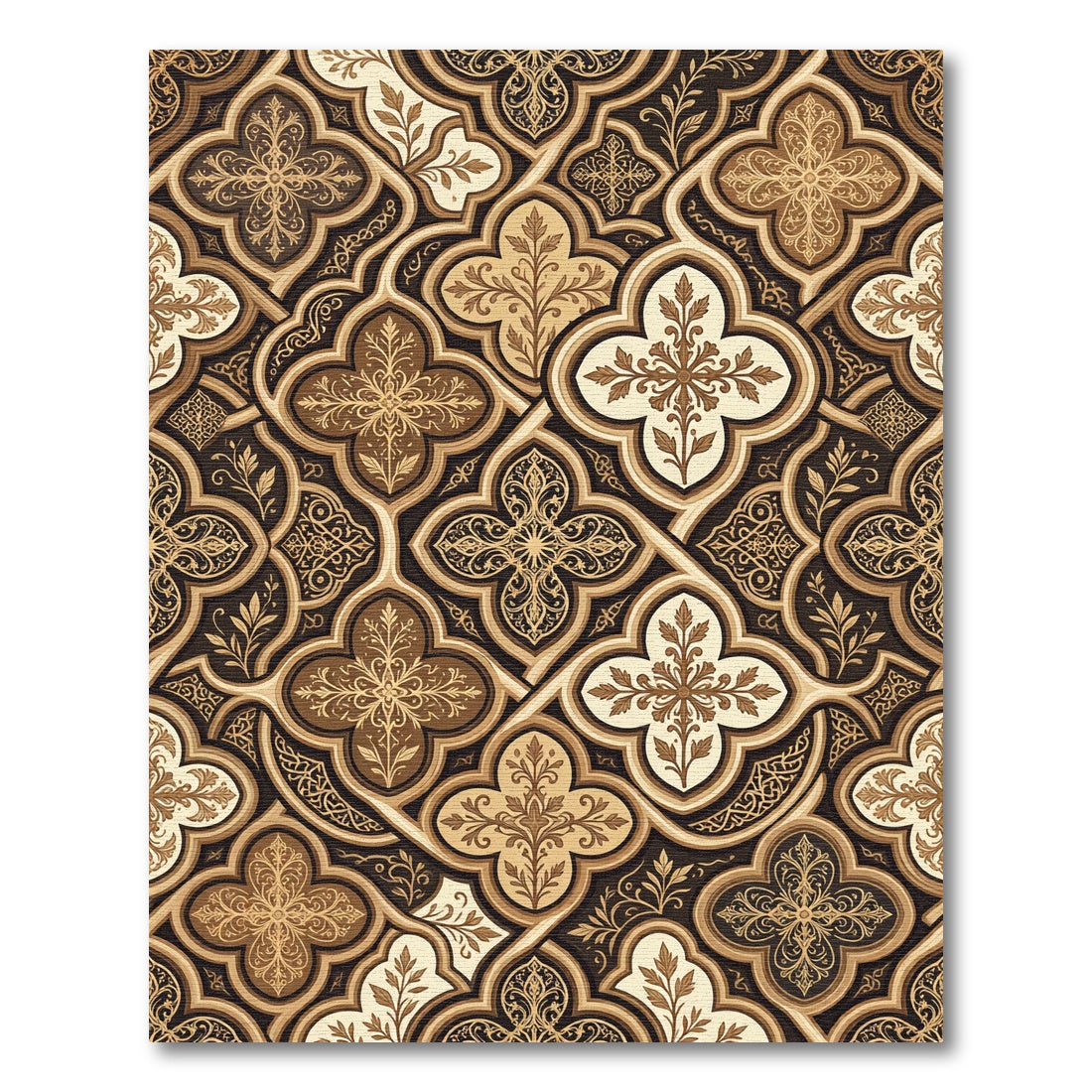Elegant Gold and Brown Quatrefoil Medallion Rug