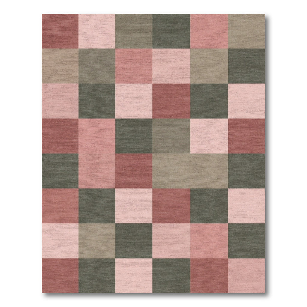 Terracotta Rose Sage Checkerboard Squares Rug