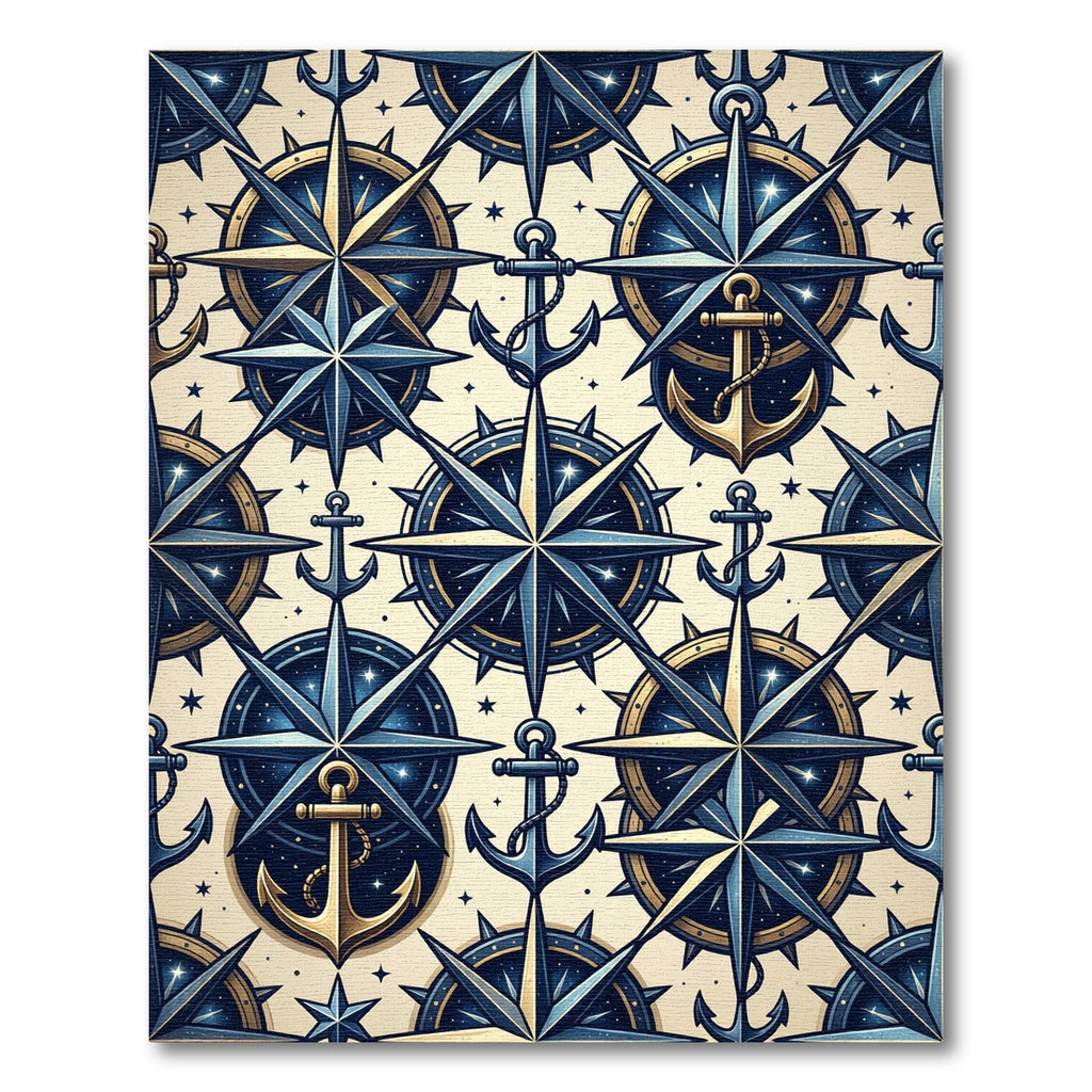 Nautical Compass Anchor Midnight Starry Rug