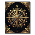 Ornate Golden Compass Rose Black Rug