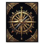 Ornate Golden Compass Rose Black Rug
