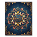 Elegant Navy Golden Lotus Mandala Rug