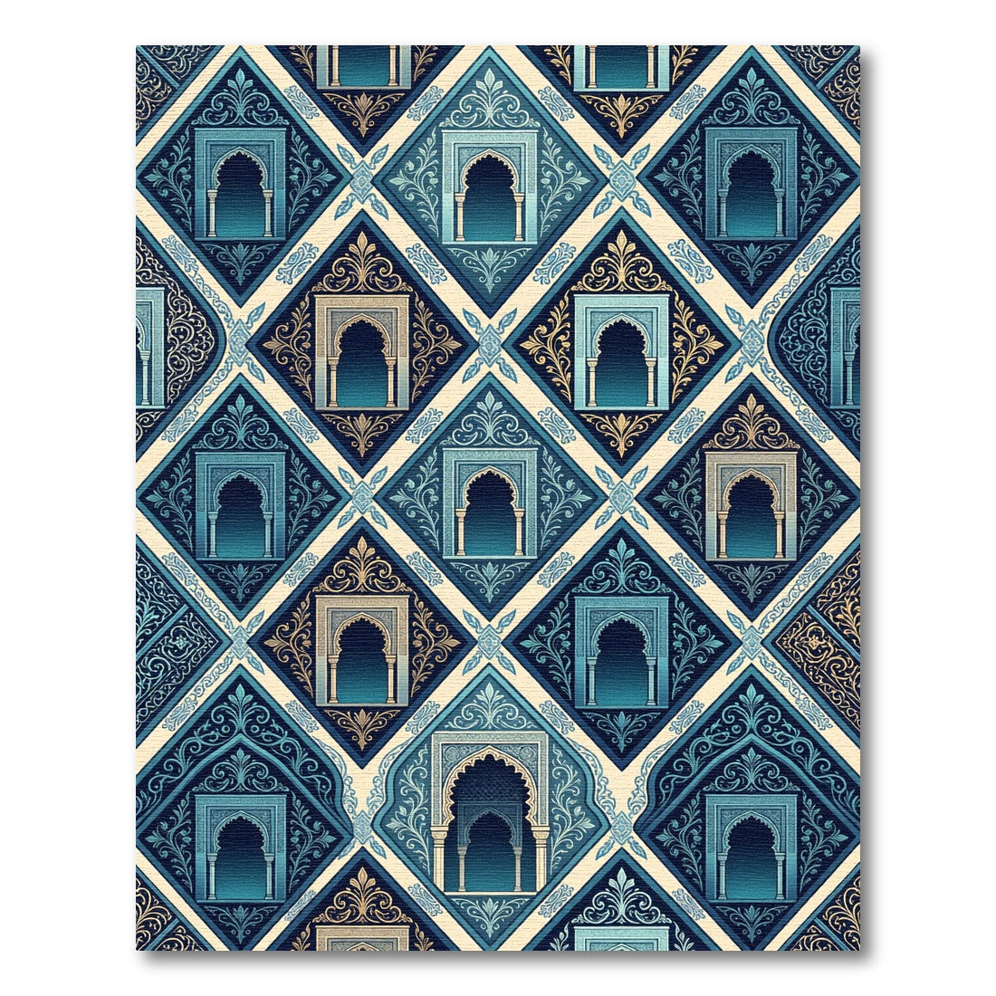 Archway Medina Blue Gold Diamonds Rug