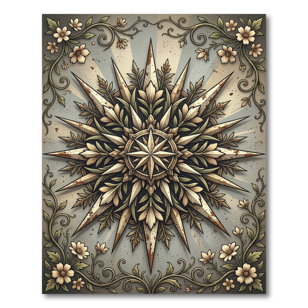 Earthy Floral Compass Medallion Rug
