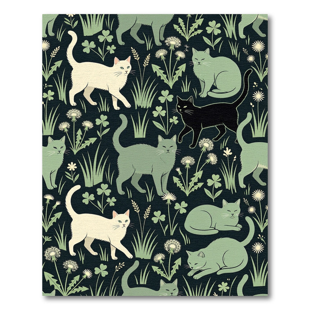 Playful Cream Gray Black Cats Meadow Rug