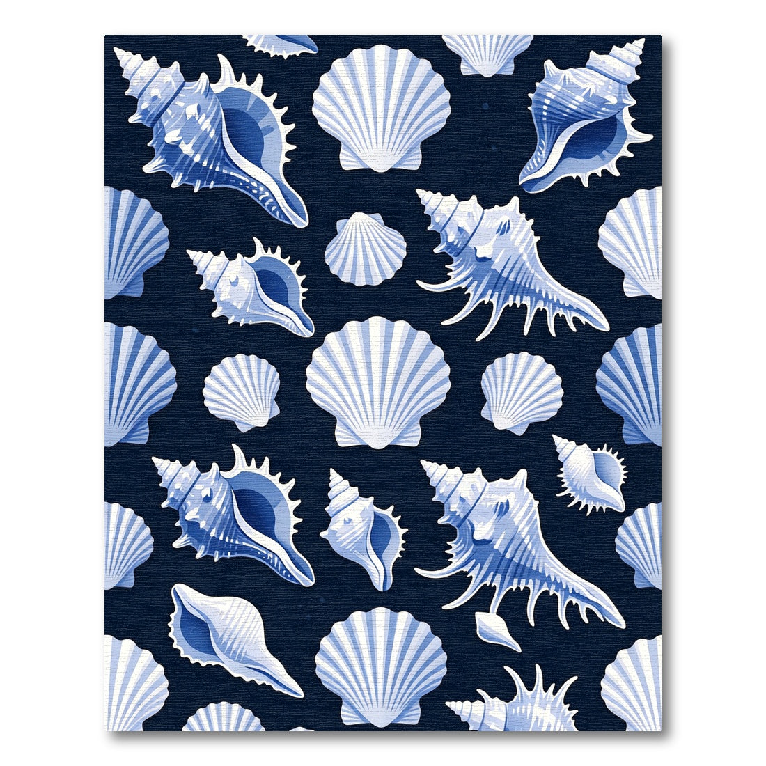 Deep Blue White Seashell Collection Rug