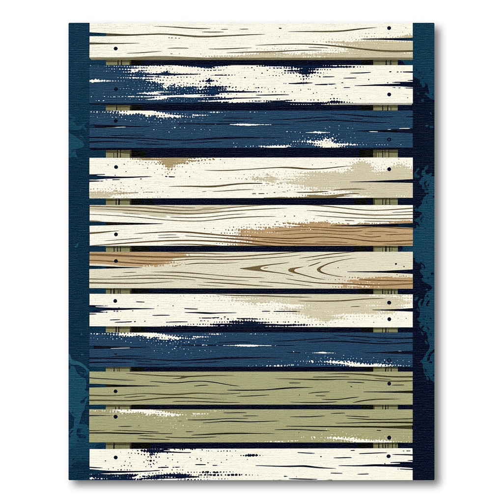 Rustic Coastal Blue and Cream Plank Rug