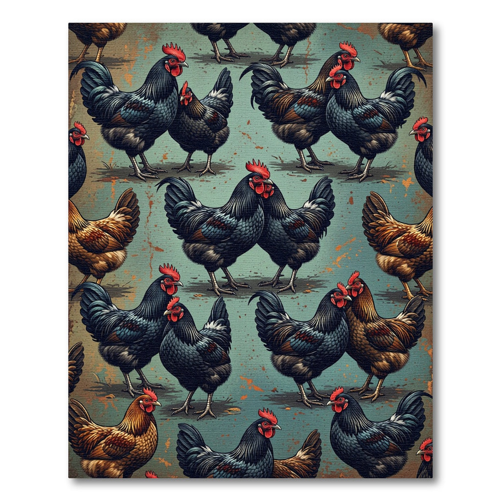 Rustic Farmhouse Rooster Chicken Art Rug