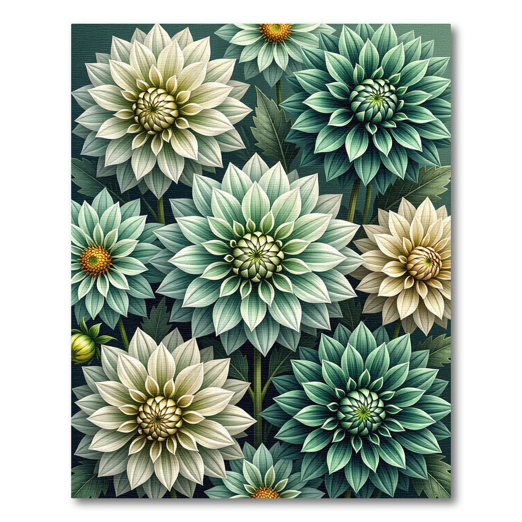 Sage and Cream Botanical Dahlia Floral Rug