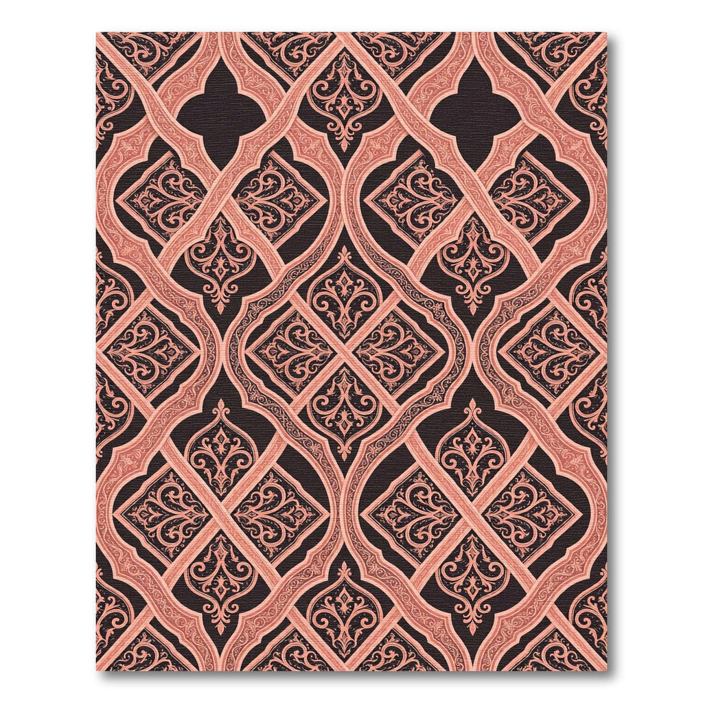 Ornate Terracotta Damask Lattice Flow Rug