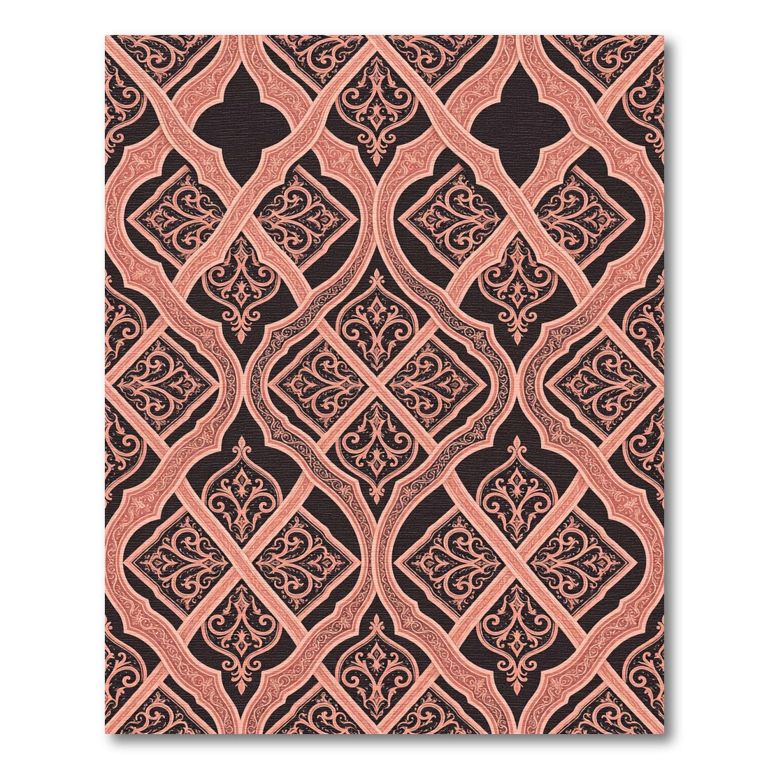 Ornate Terracotta Damask Lattice Flow Rug