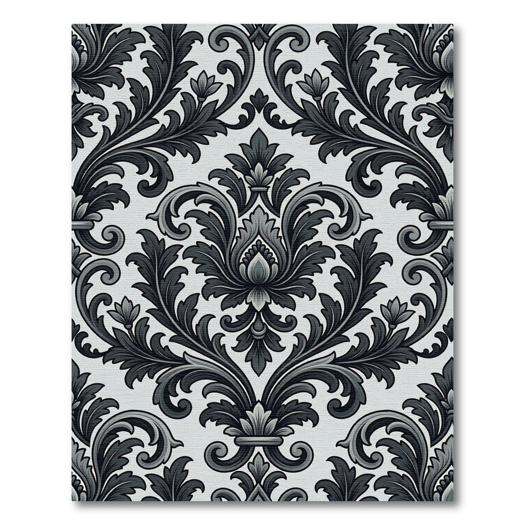Ornate Charcoal Floral Damask Rug