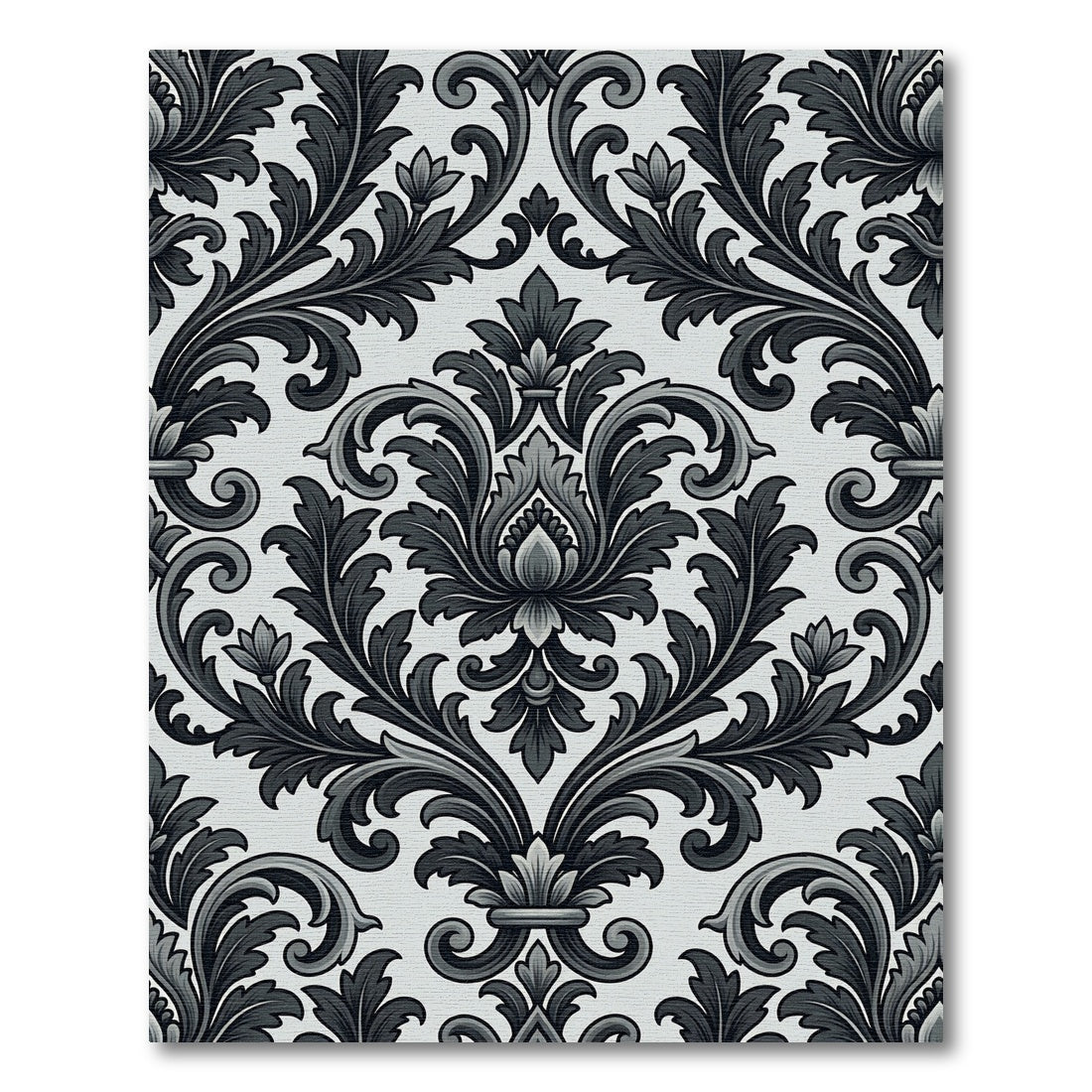 Ornate Charcoal Floral Damask Rug