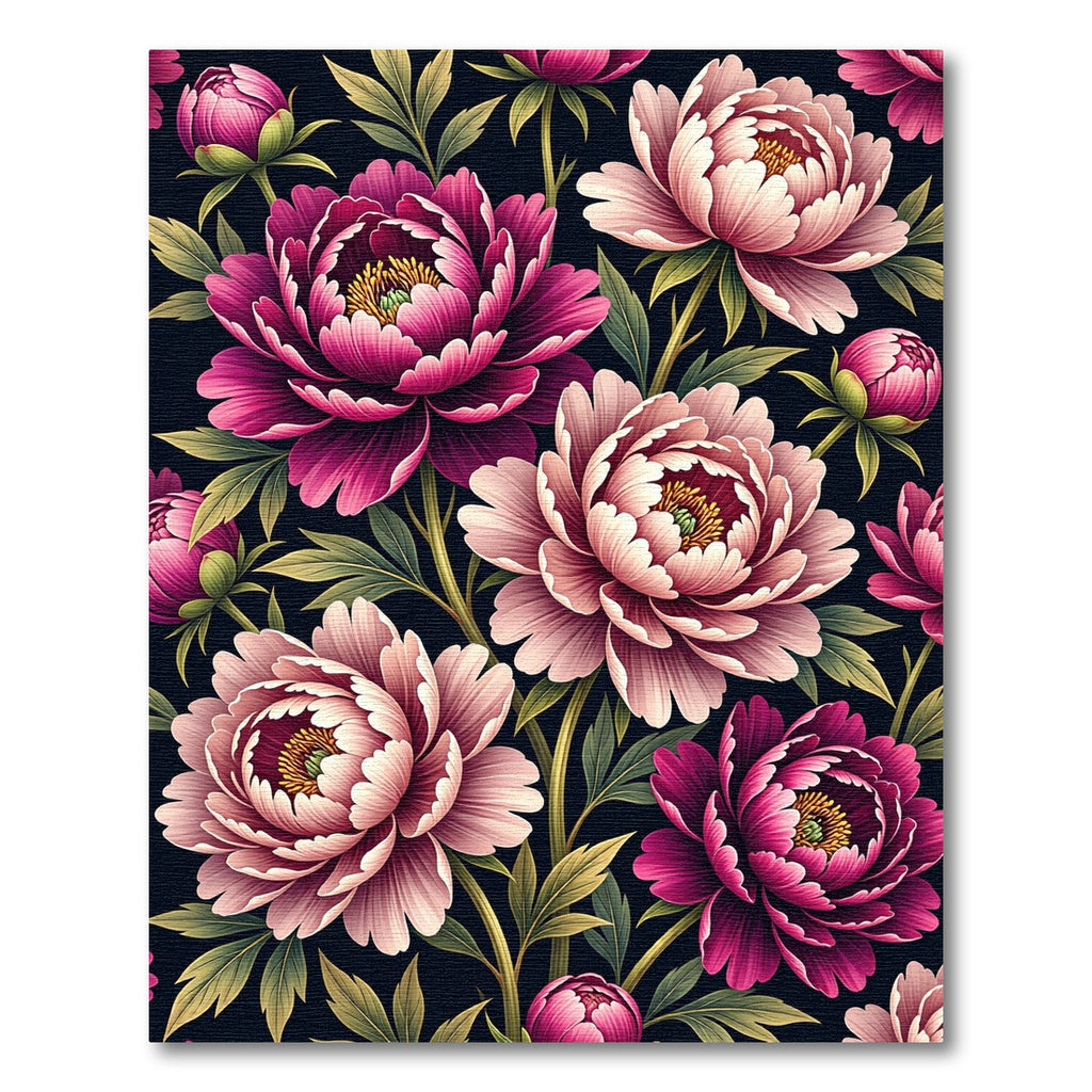 Vibrant Pink Peony Botanical Ink Illustration Rug