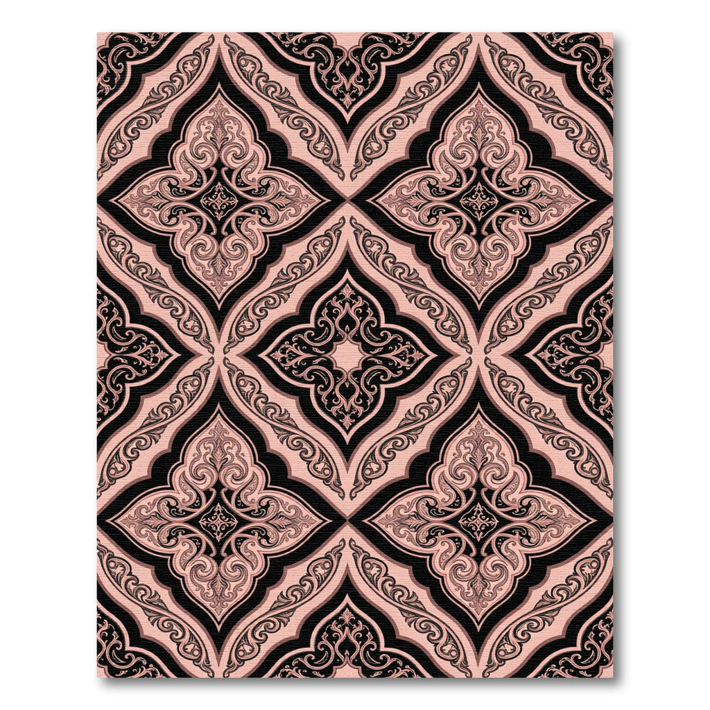 Sophisticated Black and Blush Damask Rug
