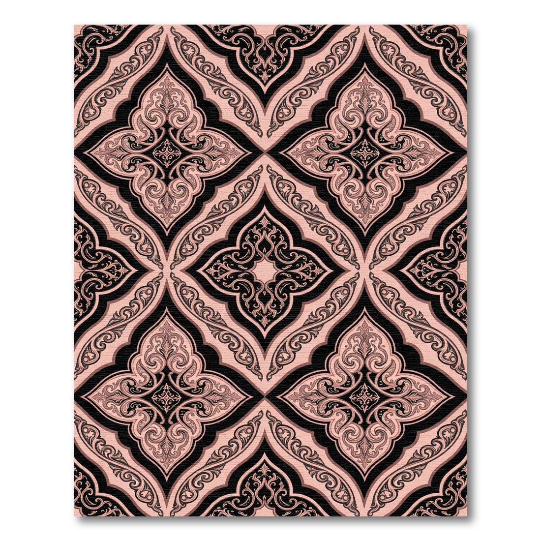 Sophisticated Black and Blush Damask Rug