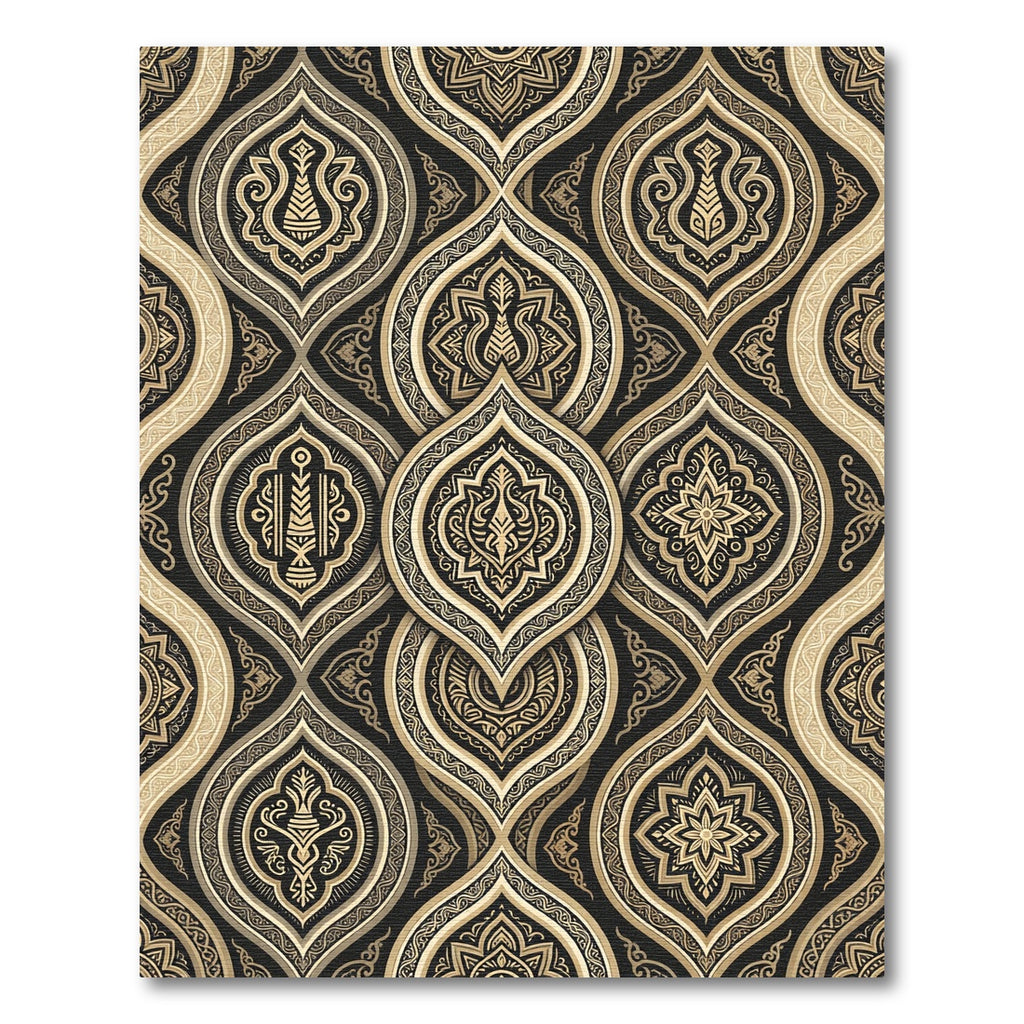Black Gold Ornate Medallion Overlay Rug