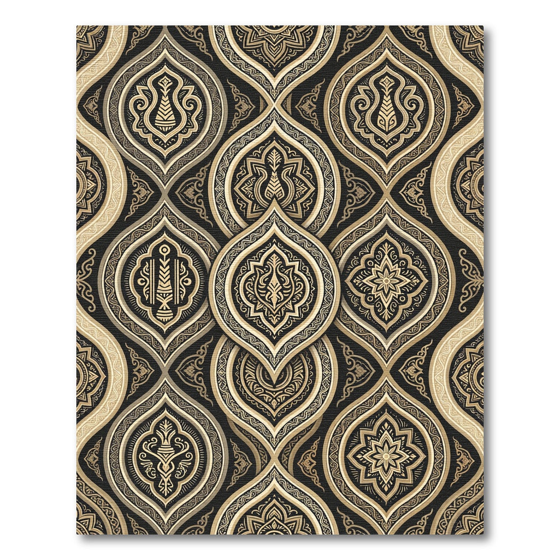 Black Gold Ornate Medallion Overlay Rug