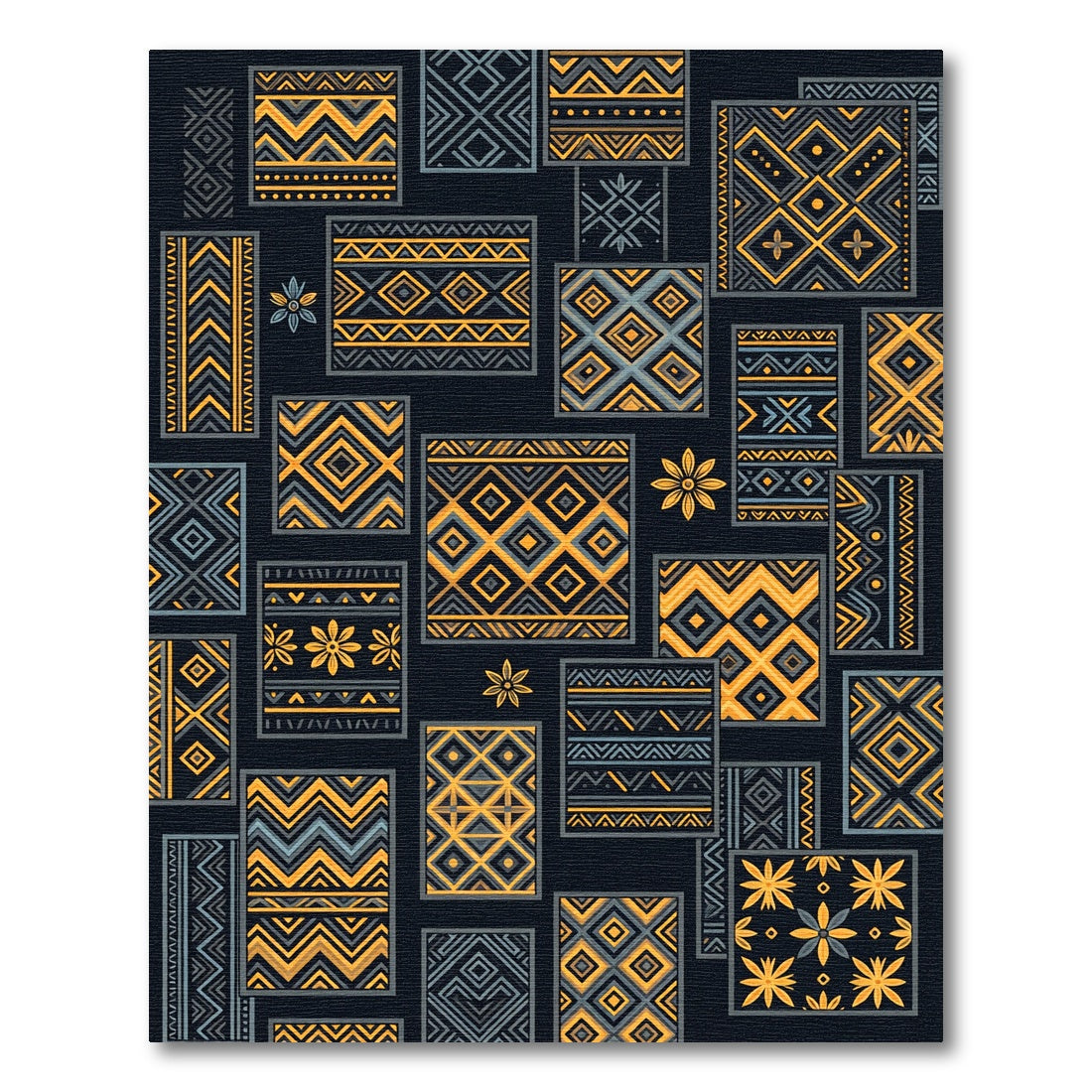Yellow Gray Geometric Tribal Collage Rug