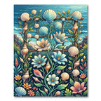 Coastal Seashell and Floral Garden Trellis Rug