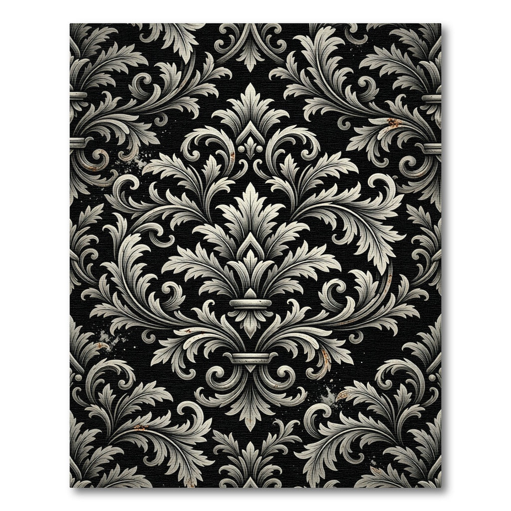 Elegant Monochrome Damask Scroll Filigree Rug
