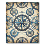 Vintage Nautical Blue Compass Star Medallion Rug