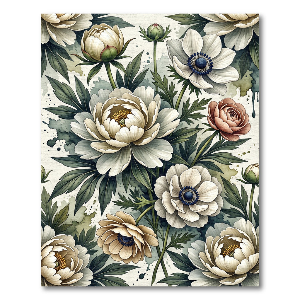 Elegant Botanical Cream Peony Floral Rug